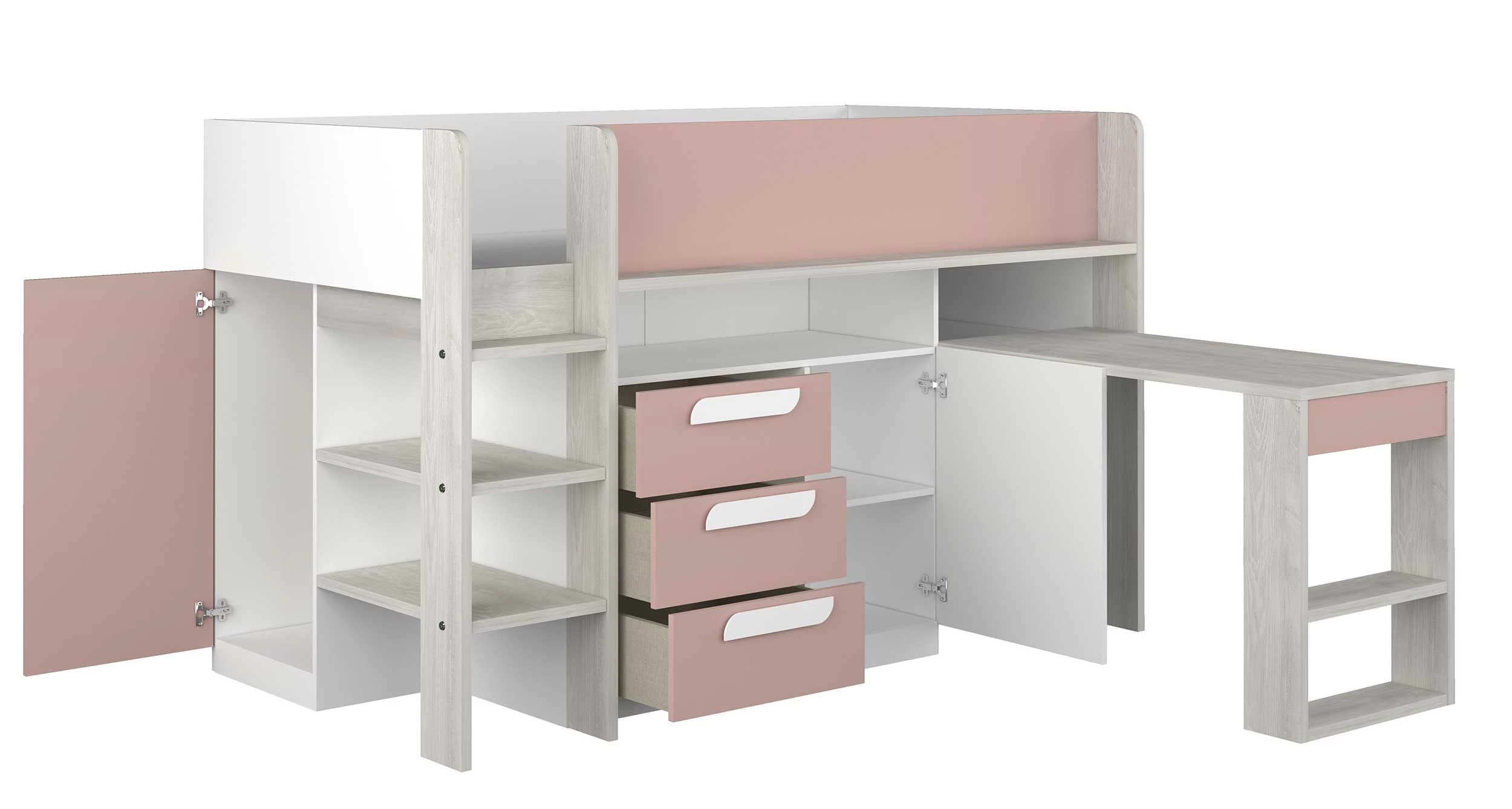 Lit Combiné Beau 90x200 Avec Bureau - Vieux Rose 5 Lit Combiné Beau 90x200 Avec Bureau - Vieux Rose – Image 5