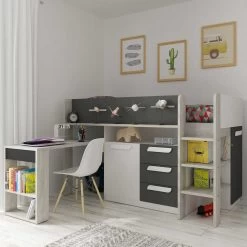 Lit Combiné Beau 90x200 Avec Bureau - Gris Ombre