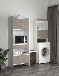 Meuble Pour Machine à Laver Willa - Blanc/taupe -Magasin De Meubles 6090A2191A17 Wave white and taupe 10 47aa