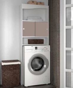 Meuble Pour Machine à Laver Willa - Blanc/taupe