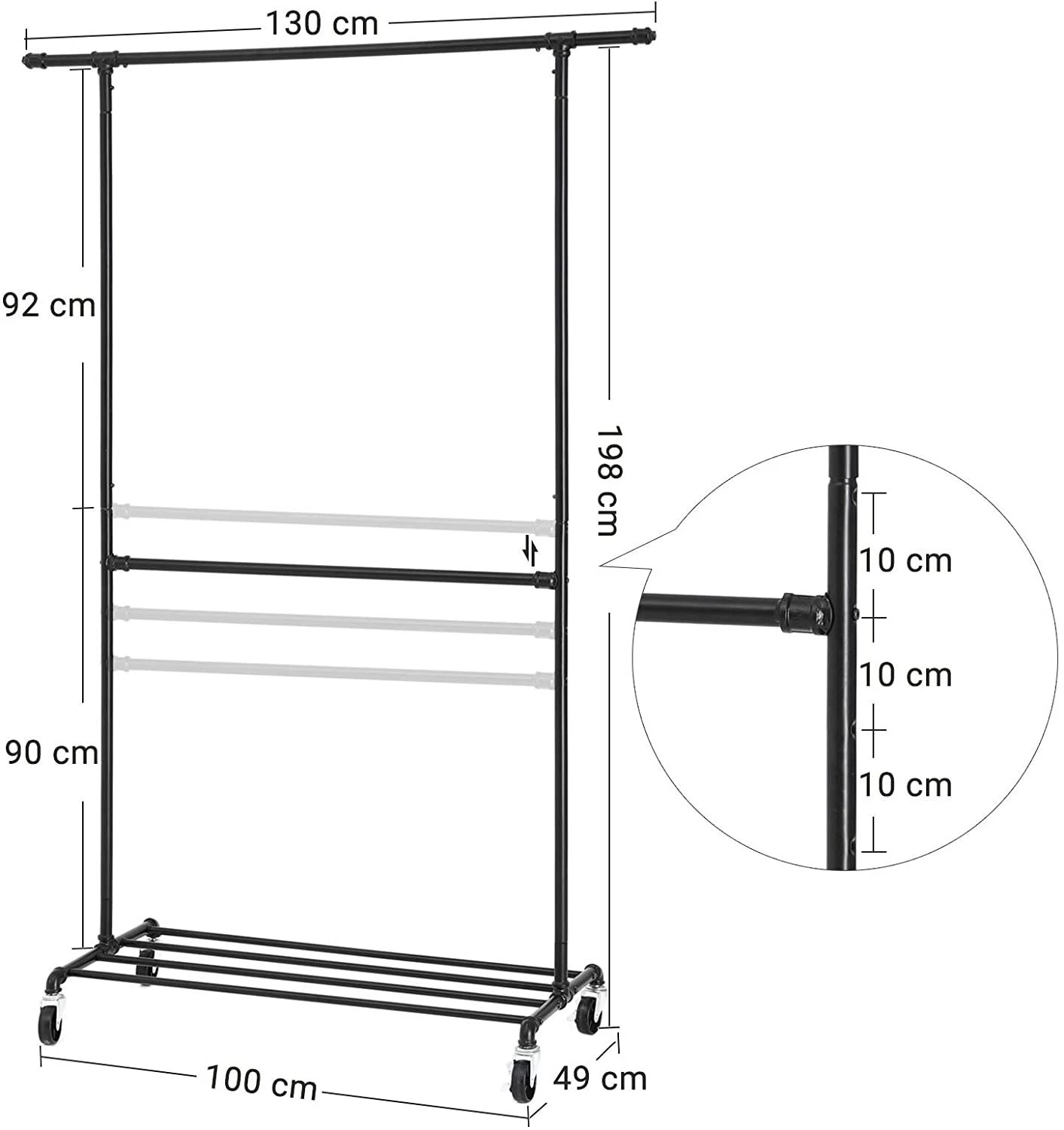 Songmics PORTE-VÊTEMENTS INDUSTRIEL CHIC Sur Roulettes - Charge 110Kg 4 Songmics PORTE-VÊTEMENTS INDUSTRIEL CHIC Sur Roulettes - Charge 110Kg – Image 4