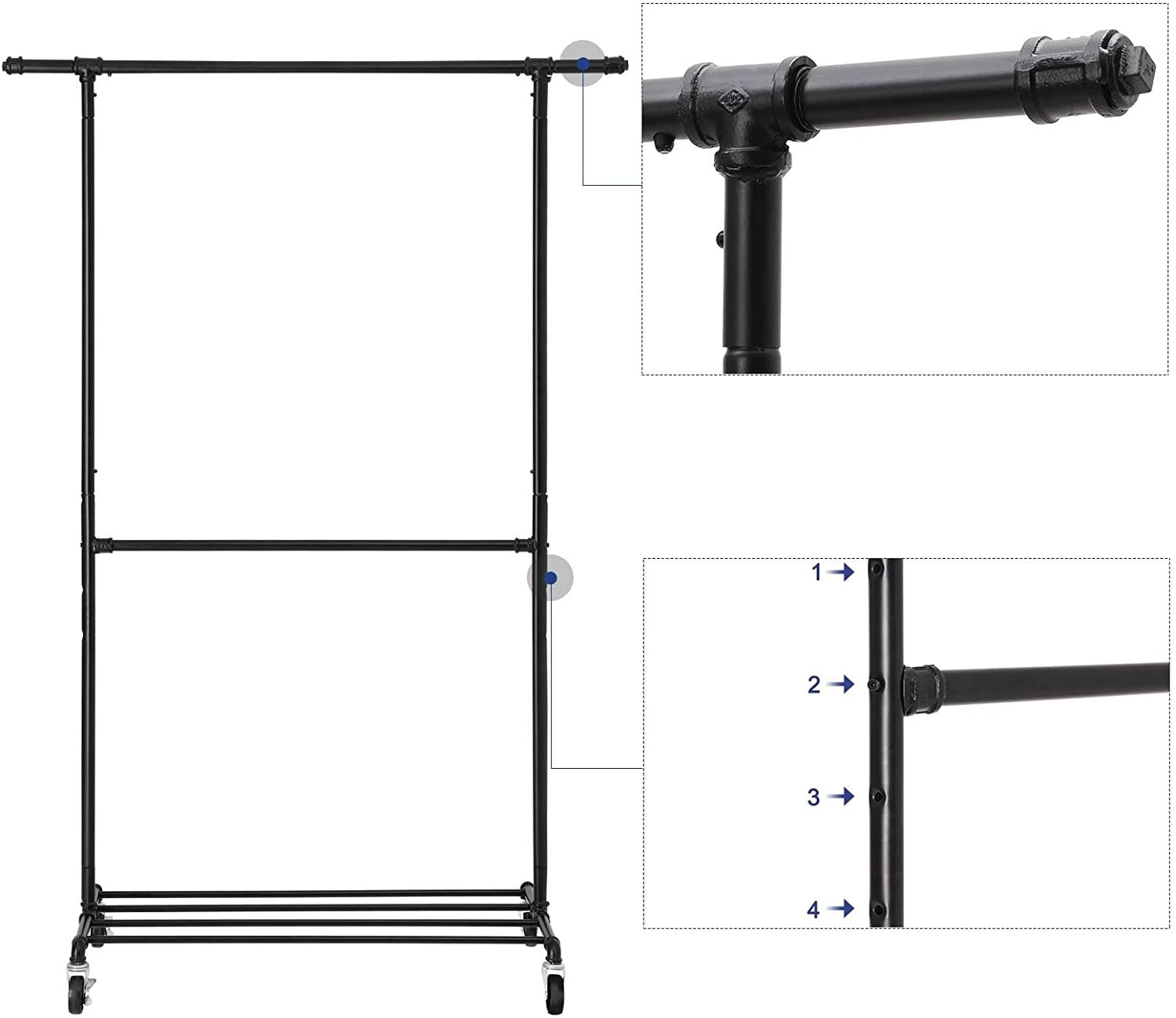 Songmics PORTE-VÊTEMENTS INDUSTRIEL CHIC Sur Roulettes - Charge 110Kg 2 Songmics PORTE-VÊTEMENTS INDUSTRIEL CHIC Sur Roulettes - Charge 110Kg – Image 2