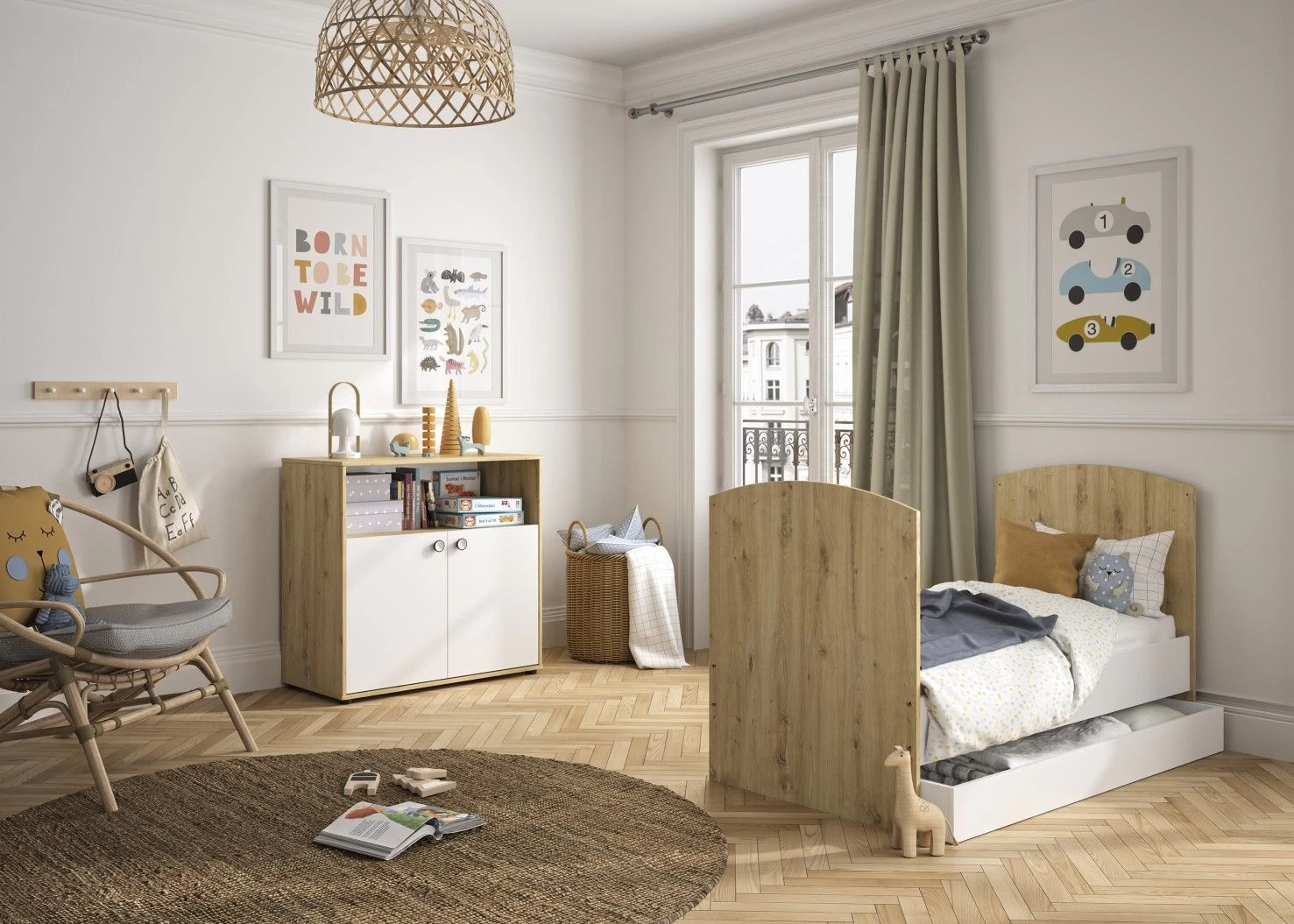 Lit Bébé Marta 70x140 - Blanc/chêne 2 Lit Bébé Marta 70x140 - Blanc/chêne – Image 2