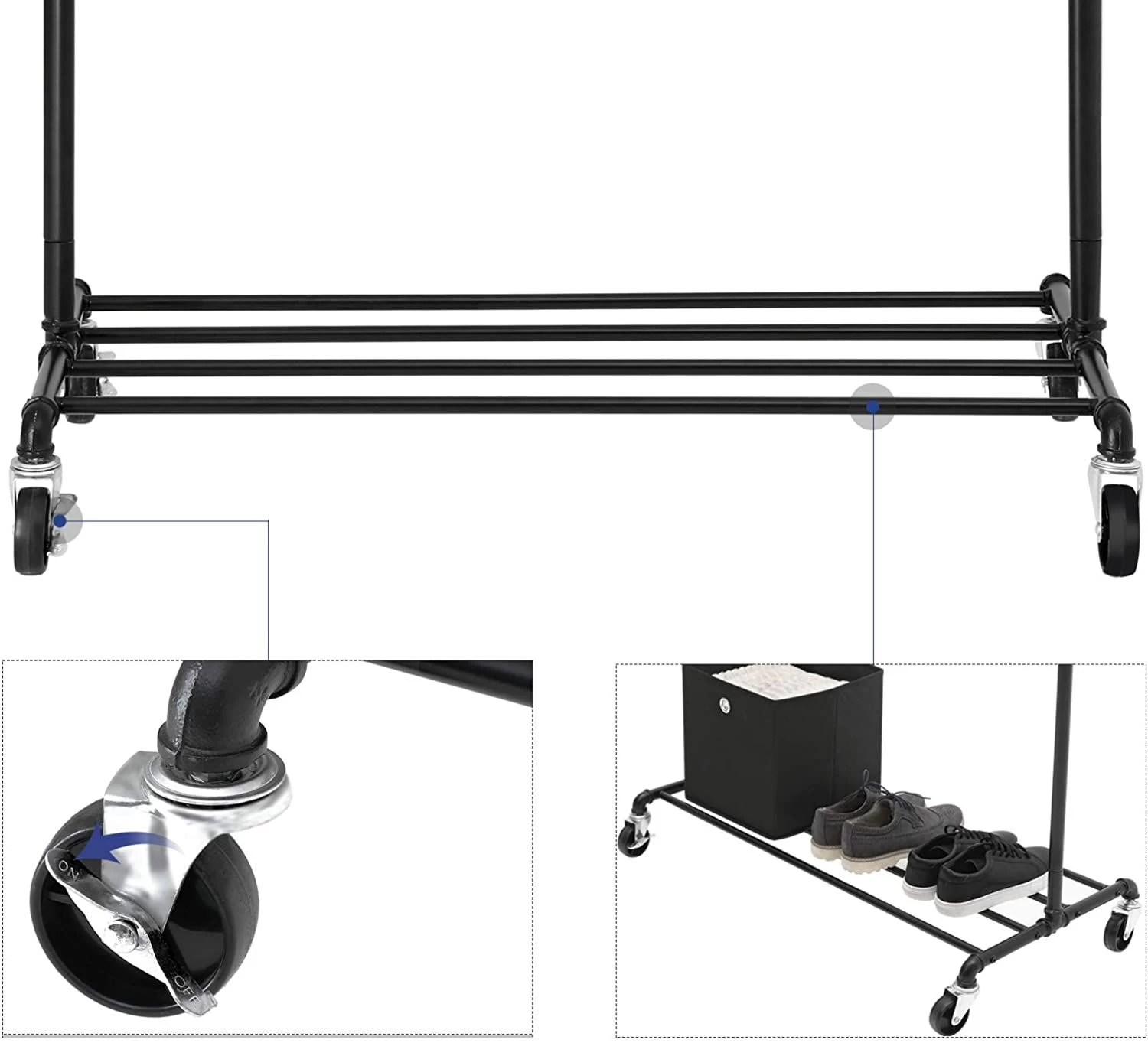 Songmics PORTE-VÊTEMENTS INDUSTRIEL CHIC Sur Roulettes - Charge 110Kg 3 Songmics PORTE-VÊTEMENTS INDUSTRIEL CHIC Sur Roulettes - Charge 110Kg – Image 3