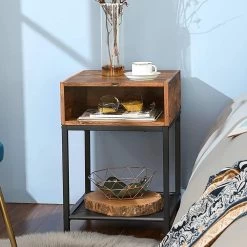 Table De Chevet Brad 1 Niche 1 Tablette - Brun Rustique/noir