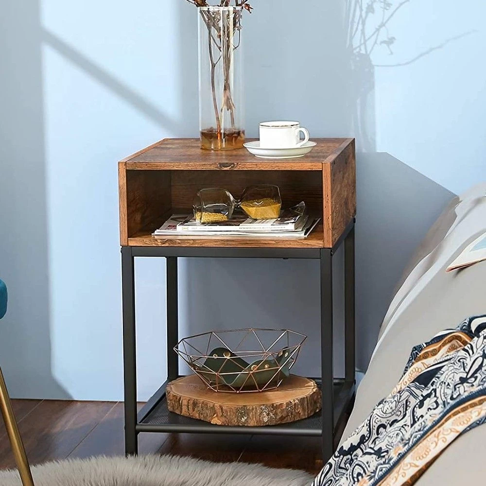 Table De Chevet Brad 1 Niche 1 Tablette - Brun Rustique/noir 1 Table De Chevet Brad 1 Niche 1 Tablette - Brun Rustique/noir