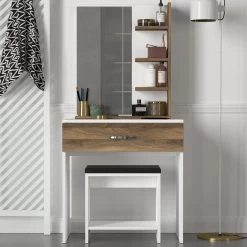 Furny Home Table De Maquillage | 100% Mélaminé | Miroir Inclus | Noyer Blanc 11 Furny Home Table De Maquillage | 100% Mélaminé | Miroir Inclus | Noyer Blanc -Magasin De Meubles 756FRN4301 20 202 05a5