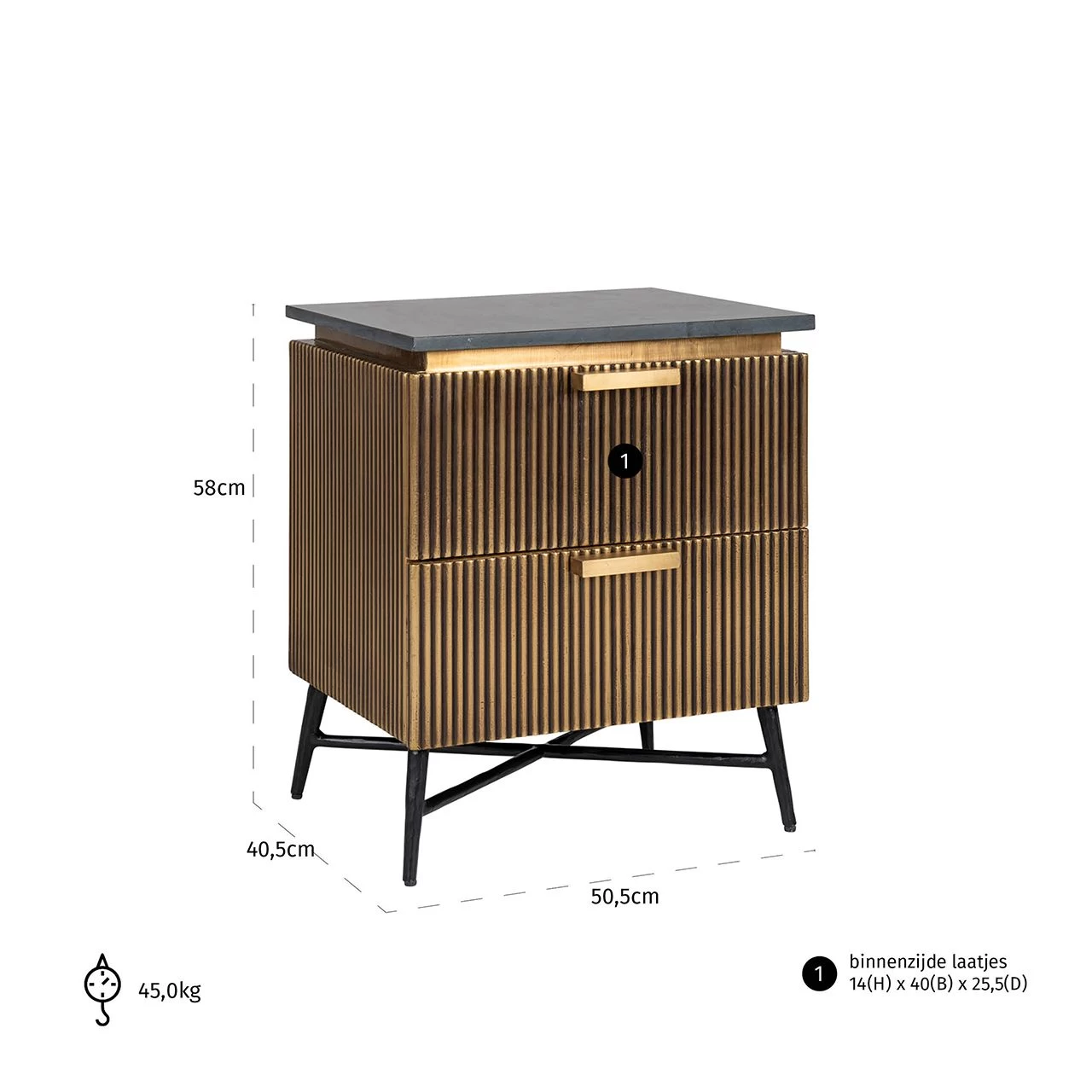 RICHMOND Table De Chevet Aarons 50,5cm 2 Tiroirs - Or 3 RICHMOND Table De Chevet Aarons 50,5cm 2 Tiroirs - Or – Image 3