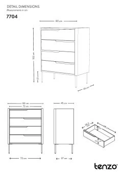 Commode Switch 102 Cm 4 Tiroirs - Blanc -Magasin De Meubles 7704 DETAIL DIMENSION 927c