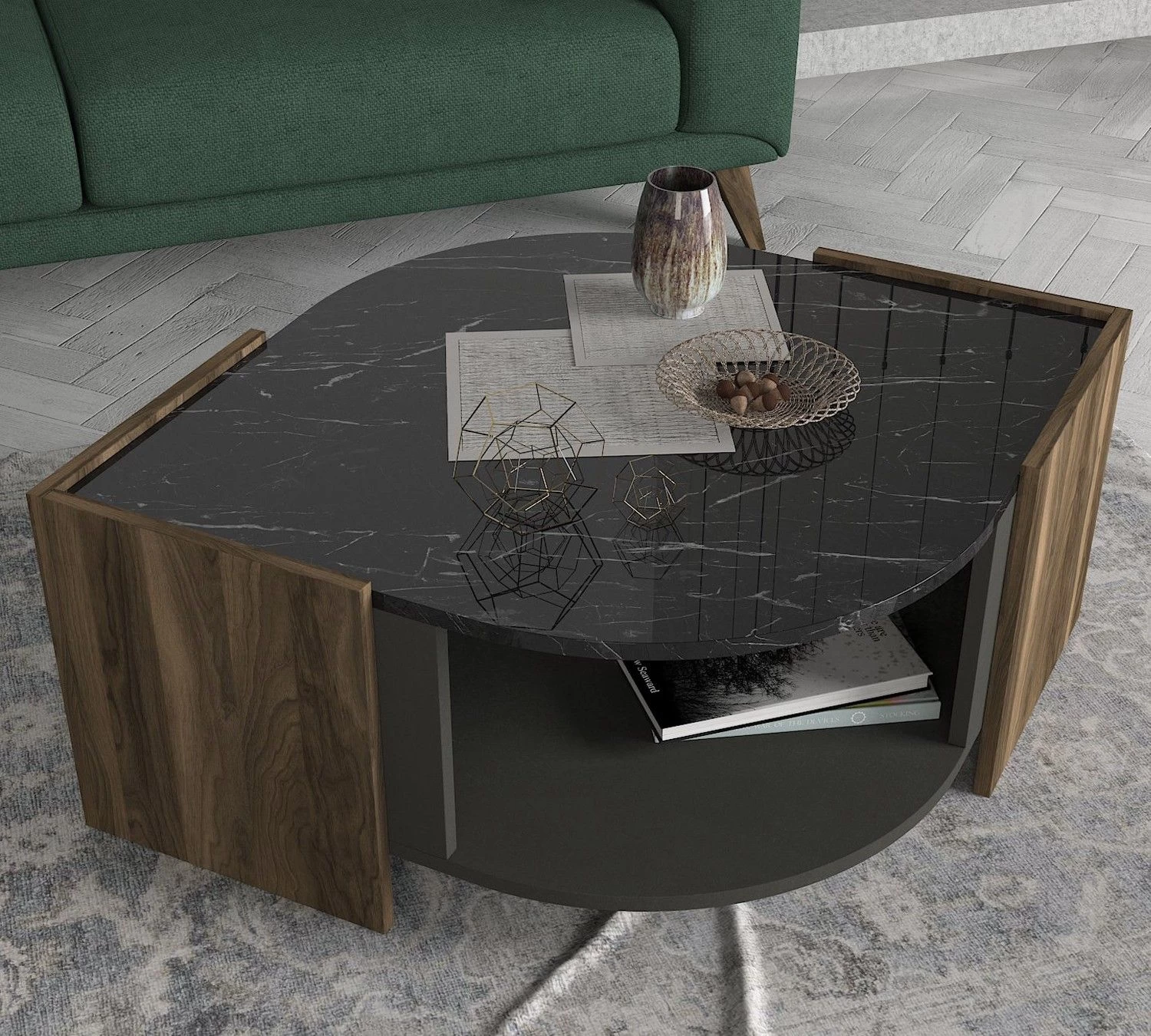 Table Basse Alissande-bois De Noyer/marbre/gris 6 Table Basse Alissande-bois De Noyer/marbre/gris – Image 6