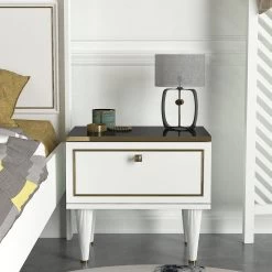Table De Nuit Moderne Talon | 18mm D'épaisseur | 50cm X 47cm | Blanc Or Noir -Magasin De Meubles 804TRH3402 20 202 db13
