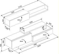 Meuble TV Izquierdo 240cm 3 Portes - Chêne Clair -Magasin De Meubles 8059 8060 8068 300 3205