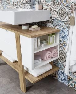 Meuble Sous-vasque Nove Mila 111cm 1 Porte Pliante - Blanc/chêne -Magasin De Meubles 8160 513 det ablage a fd93