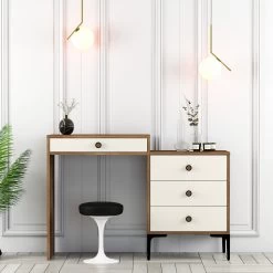 Woody Fashion Makeup Table | Walnut Cream | 124cm Width | 100% Melamine Coated