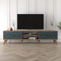 Meuble TV Moderne | Woody Fashion | 100% Mélamine | 180 Cm De Largeur | Noyer Calcédoine