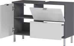 Meuble Sous Lavabo Mauro 80cm Avec 2 Portes & Tiroir - Graphite/blanc -Magasin De Meubles 8530 569 pe open a cut 3af0