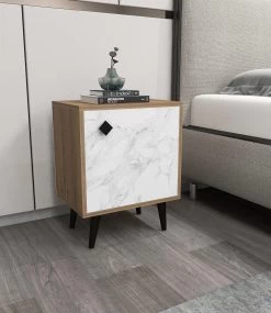 Table De Nuit | 100% Mélaminé | Pieds En Bois | Hitit Stone