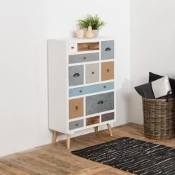 Commode Tiara 70cm, 13 Tiroirs - Blanc/multicolore