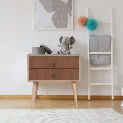 Table De Nuit Vella | 100% Mélaminé | Pieds En Bois | Impression UV | Multicolore