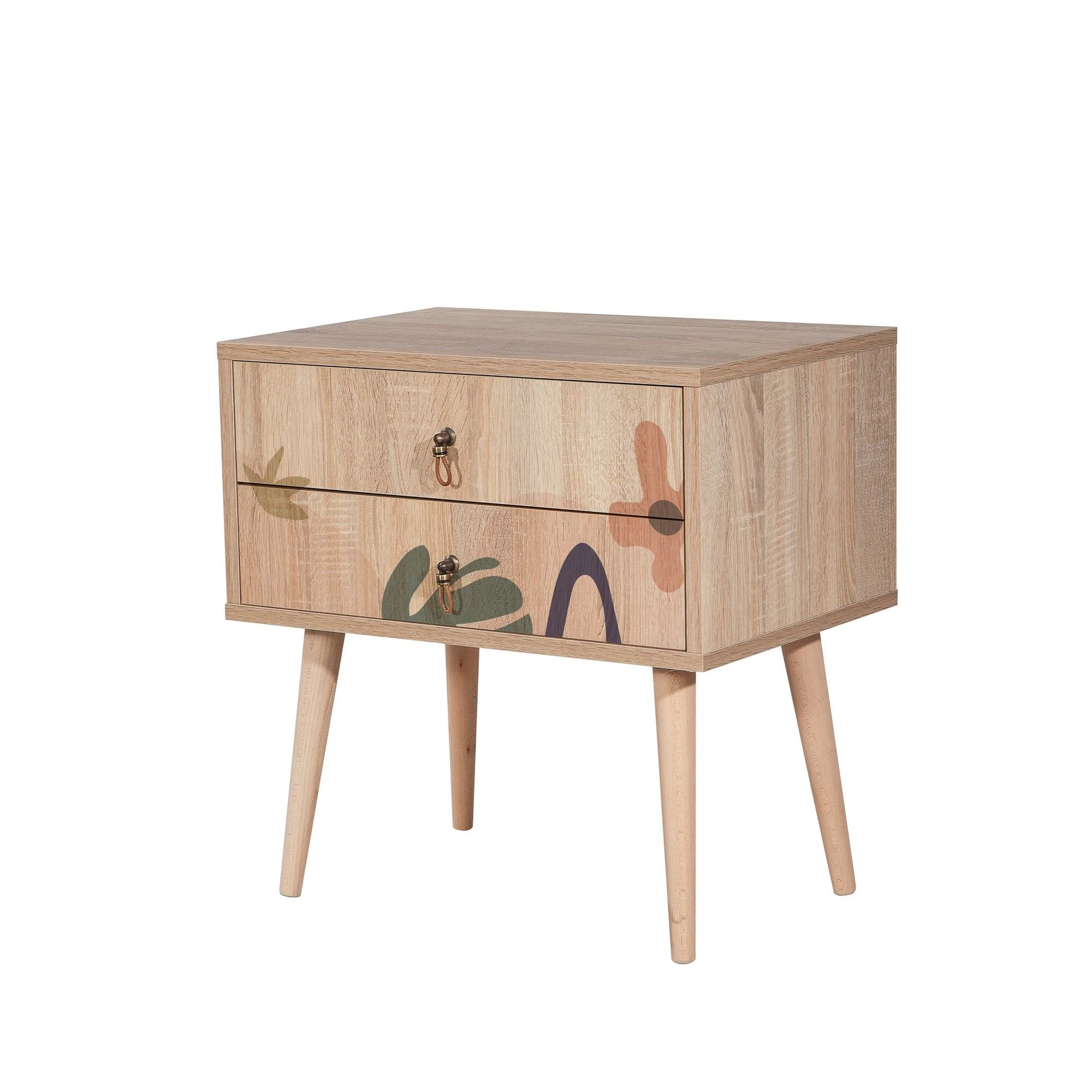 Table De Nuit Vella : Multicolore, Mélaminé, Pieds En Bois 5 Table De Nuit Vella : Multicolore, Mélaminé, Pieds En Bois – Image 5