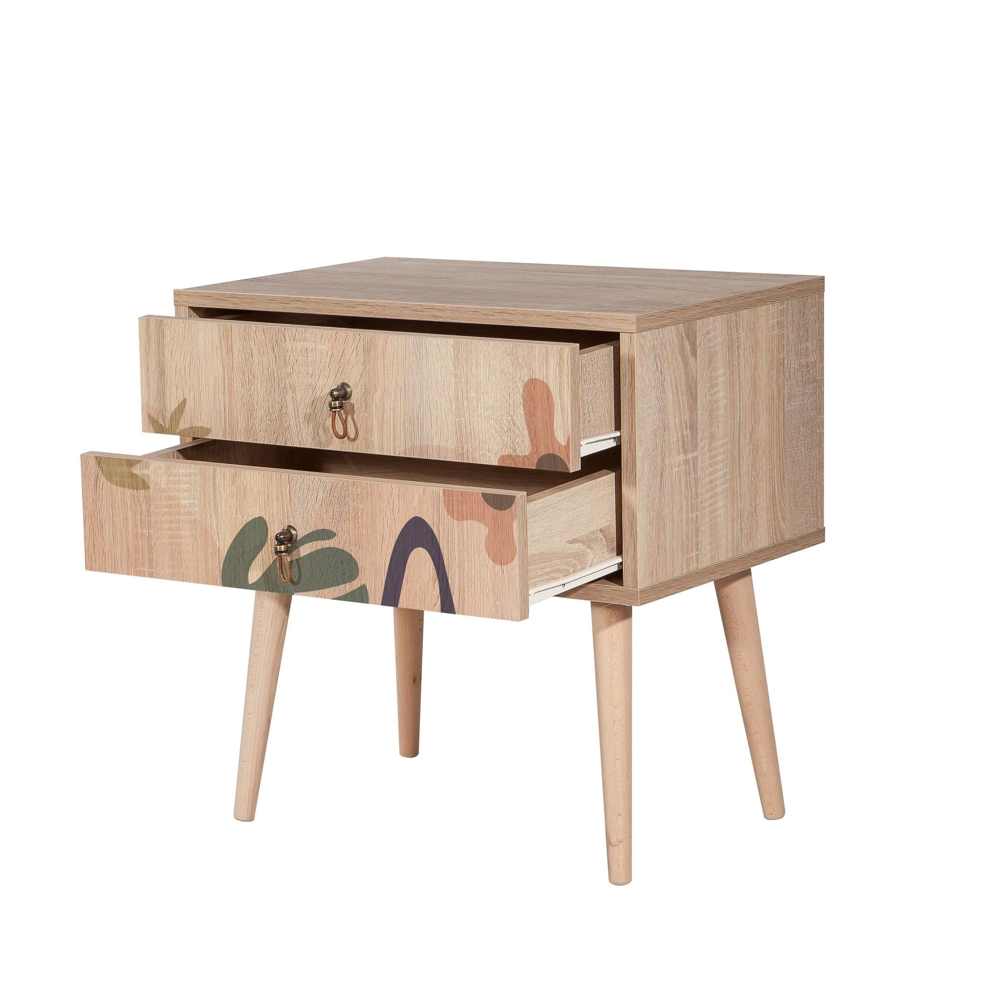 Table De Nuit Vella : Multicolore, Mélaminé, Pieds En Bois 3 Table De Nuit Vella : Multicolore, Mélaminé, Pieds En Bois – Image 3