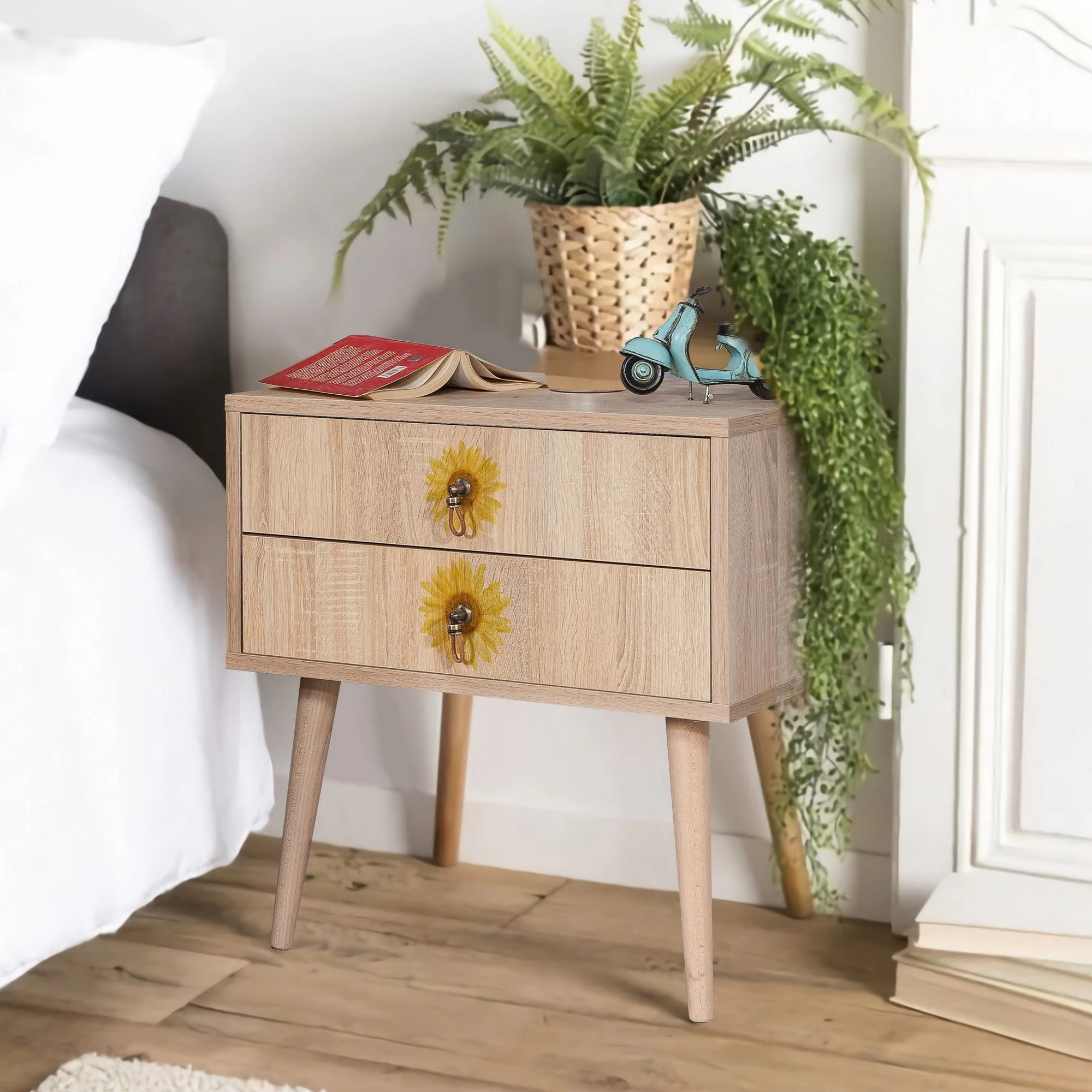 Table De Nuit Vella | Multicolore | 100% Mélaminé | Pieds En Bois | Impression UV 4 Table De Nuit Vella | Multicolore | 100% Mélaminé | Pieds En Bois | Impression UV – Image 4