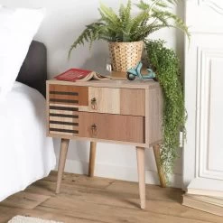 Table De Nuit Multicolore | Vella | 100% Mélamine | Pieds En Bois -Magasin De Meubles 863SPH3531 20 202 80c3