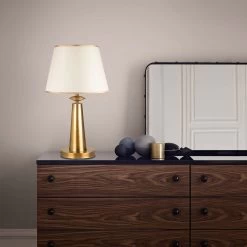 Opviq Lampe De Table En Métal | Capuchon En Tissu | 30cm Dia | 55cm H | IP20 | Antique