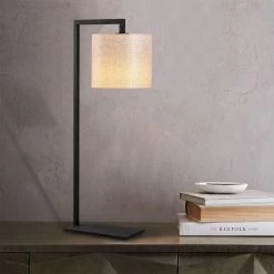 Opviq Lampe De Table | Corps En Métal, Capuchon En Tissu | 27x20cm, 65cm De Hauteur | Crème Noire