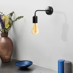 Opviq Wall Lamp | Iron Body | 8x20cm | 15cm Height | E27 Socket | Setup Instructions | IP20 | Black