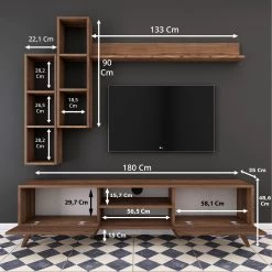 Wren" Meuble TV | 100% Mélaminé | Noyer | 180x48 Cm -Magasin De Meubles 893RAN1359 20 2011 2c60