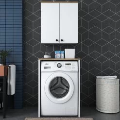 Locelso Armoire Pour Lave-linge | 100% Mélaminé | Noyer Blanc 65cm X 91cm