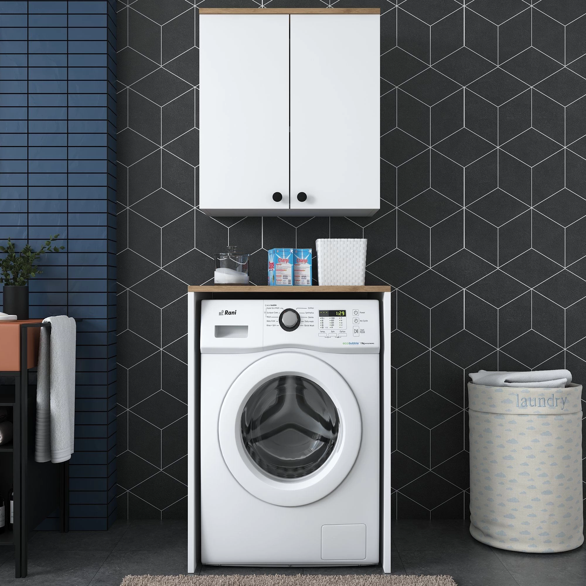 Locelso Armoire Pour Lave-linge | 100% Mélaminé | Noyer Blanc 65cm X 91cm 1 Locelso Armoire Pour Lave-linge | 100% Mélaminé | Noyer Blanc 65cm X 91cm