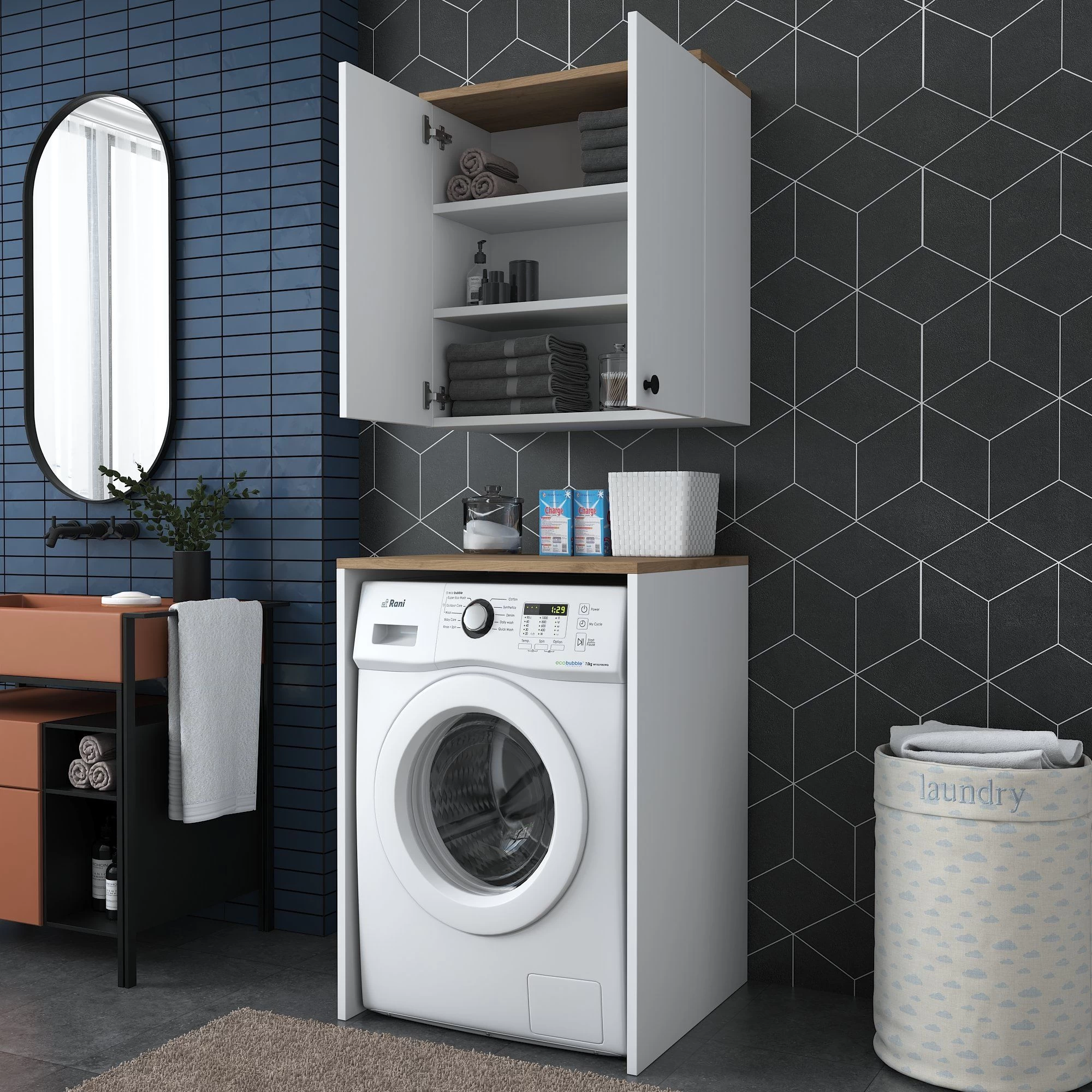 Locelso Armoire Pour Lave-linge | 100% Mélaminé | Noyer Blanc 65cm X 91cm 9 Locelso Armoire Pour Lave-linge | 100% Mélaminé | Noyer Blanc 65cm X 91cm – Image 9