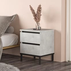 Table De Nuit Polyvalente | Fonction Fashion | 100% Mélaminé | 2 Tiroirs | Noir Argenté