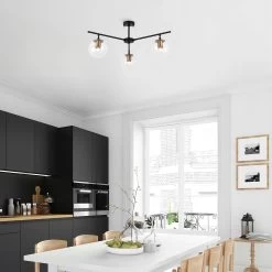 Lustre Fulgor | Corps En Métal | Chapeau En Verre | 70x70 Cm | Noir Antique