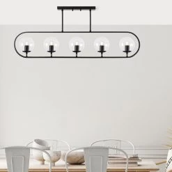 Lustre Fulgor" - Corps En Métal - Chapeau En Verre - 122x15cm - Noir -Magasin De Meubles 942FLG1142 20 202 4c8f