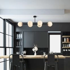 Lustre Fulgor" - Corps En Métal - Chapeau En Verre - Taille 110 Cm - Noir Antique - Crème