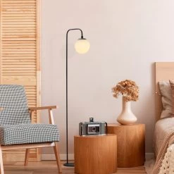 Fulgor Lampadaire | Corps En Métal | Bouchon En Verre | 27x27x146cm | Noir Crème