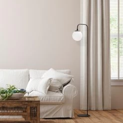 Fulgor Lampadaire | Corps En Métal | Bouchon En Verre | 27x27x146cm | Noir Crème -Magasin De Meubles 942FLG1340 20 202 4f6c