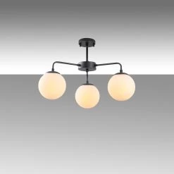 Lustre Fulgor" - Corps En Métal - Chapeau En Verre - Hauteur Réglable - Noir - Crème -Magasin De Meubles 942FLG1352 20 204 7497