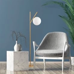 Fulgor Floor Lamp" | Corps En Métal | Bouchon En Verre | 31x45x152 Cm | Or -Magasin De Meubles 942FLG1526 20 203 14fa