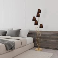 Fulgor Lampadaire | Corps En Métal | Capuchon En Tissu | Noir Doré