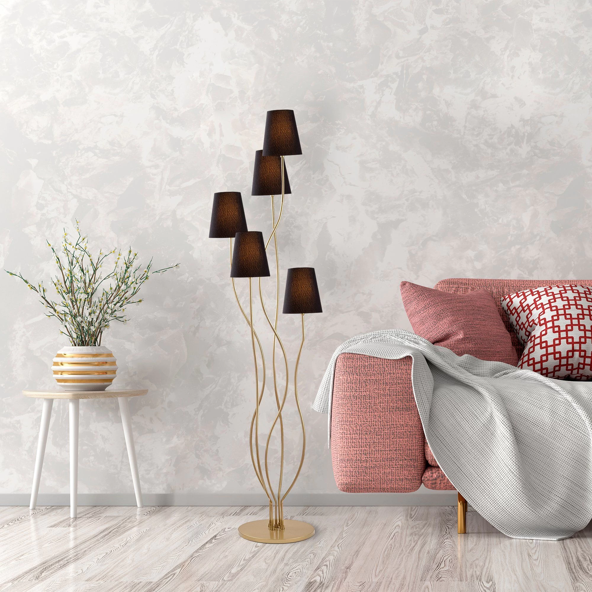 Fulgor Lampadaire | Corps En Métal | Capuchon En Tissu | Noir Doré 7 Fulgor Lampadaire | Corps En Métal | Capuchon En Tissu | Noir Doré – Image 7