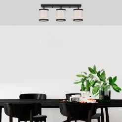 Lustre Fulgor" - Corps En Métal Avec Capuchon En Tissu - Noir Et Blanc -Magasin De Meubles 942FLG1639 20 202 f6e3