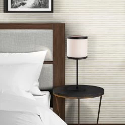 Fulgor Lampe De Table | Corps En Métal | Capuchon En Tissu | 18x18x52cm | Noir Blanc -Magasin De Meubles 942FLG1818 20 202 7dcb