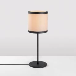 Fulgor Lampe De Table | Corps En Métal | Capuchon En Tissu | 18x18x52cm | Noir Blanc -Magasin De Meubles 942FLG1818 20 205 f947