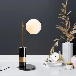 Fulgor Lampe à Poser | Corps En Métal | 18x18x48 Cm | Noir Antique Crème