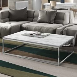 Table Basse Prairie - Marbre Blanc/chrome