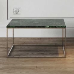 Table Basse Gleam 75x75 - Marbre Vert/chrome